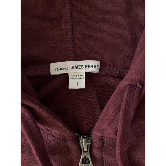 James Perse Cotton-Terry Hoodie Sweatshirt Women 1(S) Maroon Athleisure - Picture 2 of 8